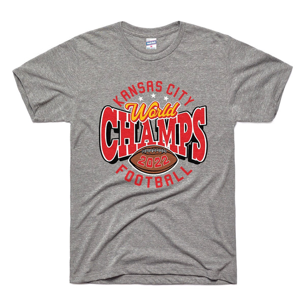 Kansas City Football World Champs Grey Tee by Charlie Hustle