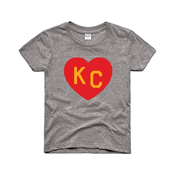 Charlie Hustle KC Heart Kids Tee - Grey, Red & Yellow – Made in KC