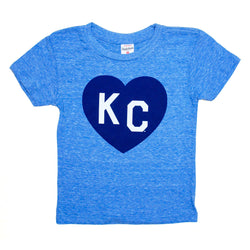Charlie Hustle KC Heart Kids Tee - Light Blue
