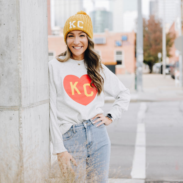  KC Red & Yellow Heart Kansas City Red/yellow heart kc red kc  Sweatshirt : Clothing, Shoes & Jewelry