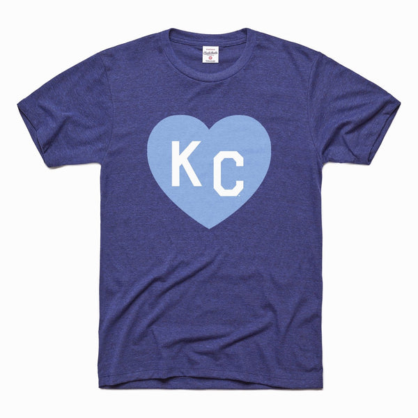 Charlie Hustle Blue With Navy Blue KC Heart Kansas City T Shirt