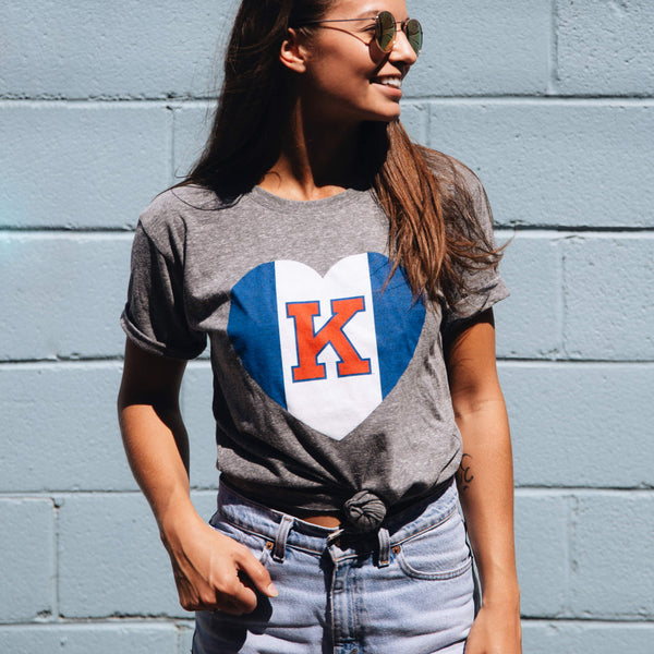 Charlie Hustle Blue With Navy Blue KC Heart Kansas City T Shirt