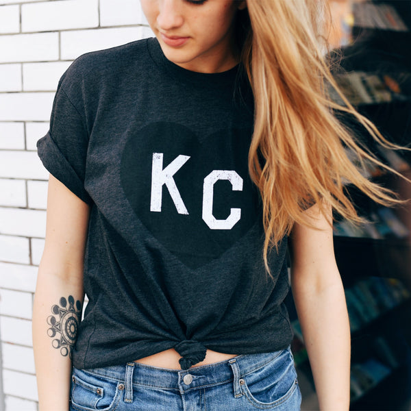 Women's Kansas City Heart Script Black Crop T-Shirt by Charlie