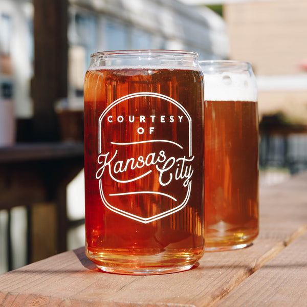 Half Full Drinkware Courtesy of Kansas City Beer Can Glass – Made in KC