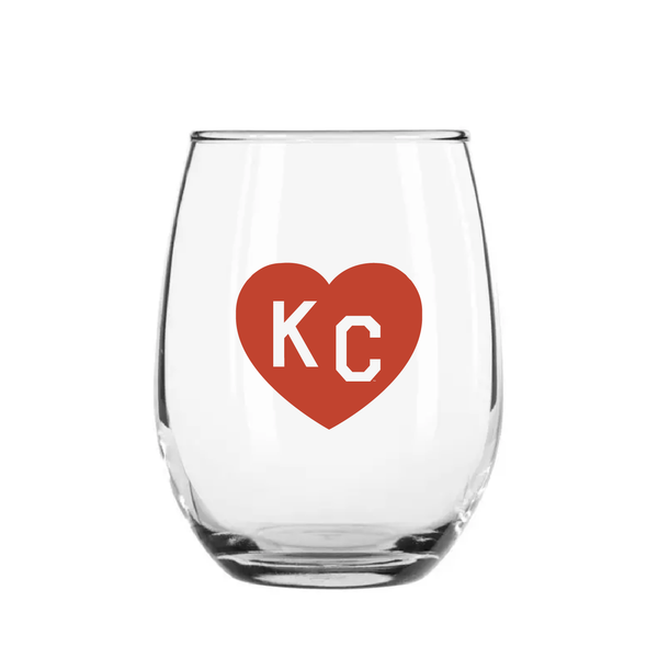 Made in KC x Charlie Hustle KC Heart Stemless Wine Glass: Red