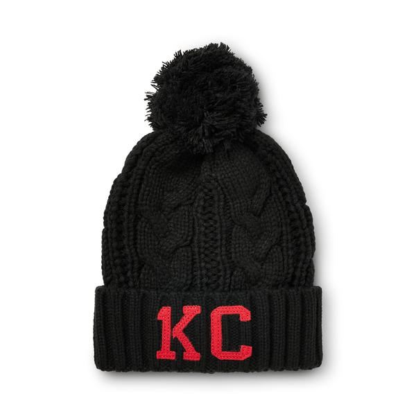 1KC Chunky Twist Pom Beanie - Black and Red
