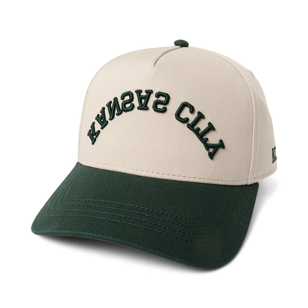Upside Down Green Kansas City on Cream Dad Hat, City Brim Hats