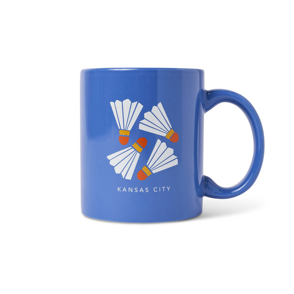 Kansas City Coffee Mug, Blue Shuttlecock, Ampersand