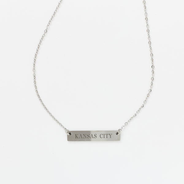 Kansas City Engraved Plate Necklace, Annie Austen