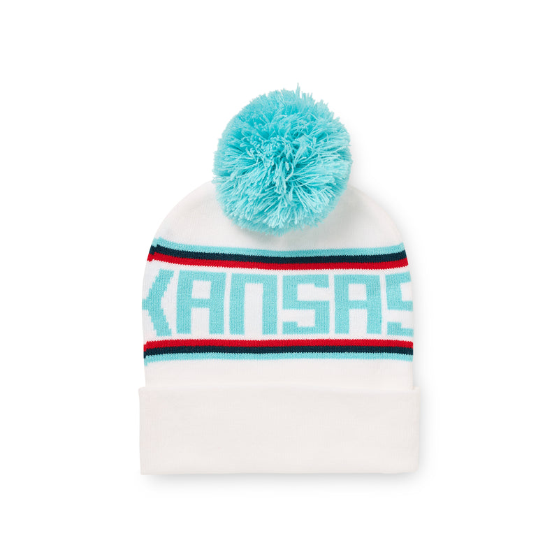 Charlie Hustle KC Spirit White & Teal Women's Soccer Pom Beanie