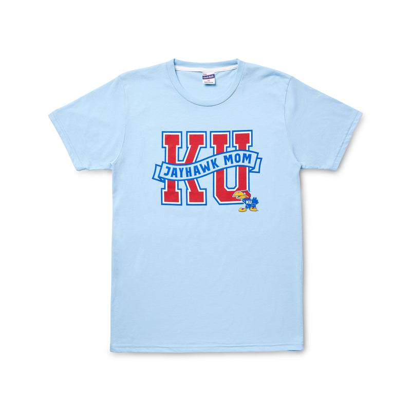 Charlie Hustle Jayhawk Mom Light Blue Tee