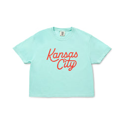 Kansas City Script Soccer Cropped Tee, Teal, Carly Rae