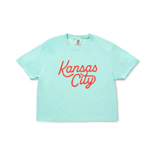 Kansas City Script Soccer Cropped Tee, Teal, Carly Rae