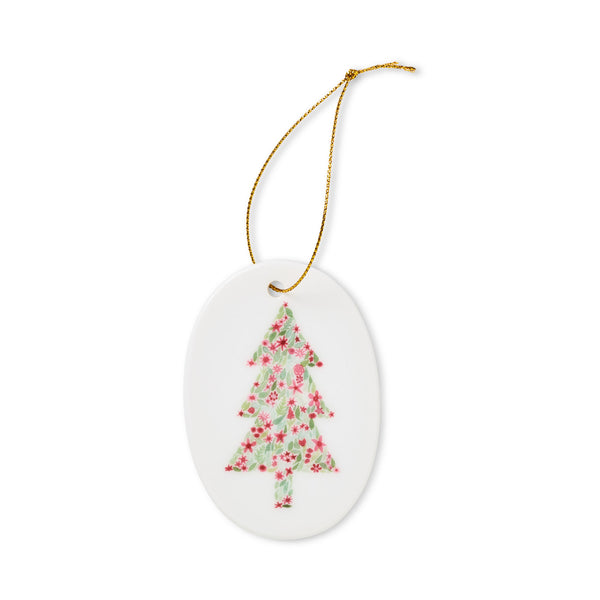 Floral Christmas Tree Ceramic Ornament, Carly Rae Studios