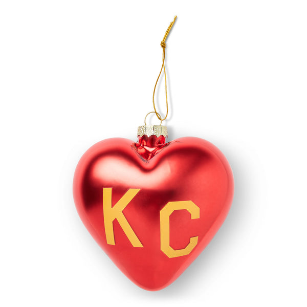 Charlie Hustle Ornament, Red Heart with Gold KC