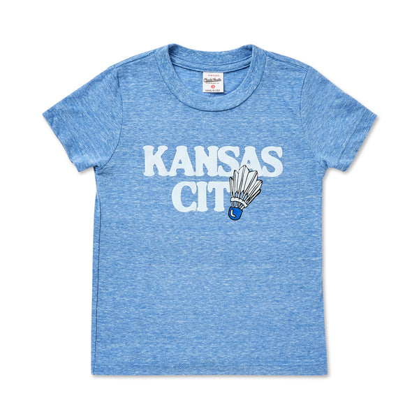 Kid’s Light Blue Kansas City Shuttlecock Tee, Charlie Hustle