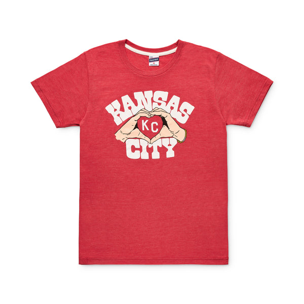 Charlie Hustle KC Heart Hands Red Tee Adult and Kid's