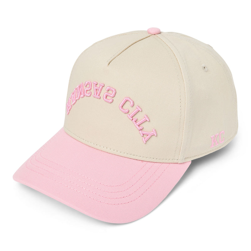 Upside Down Pink KC on Cream Dad Hat, City Brim Hats