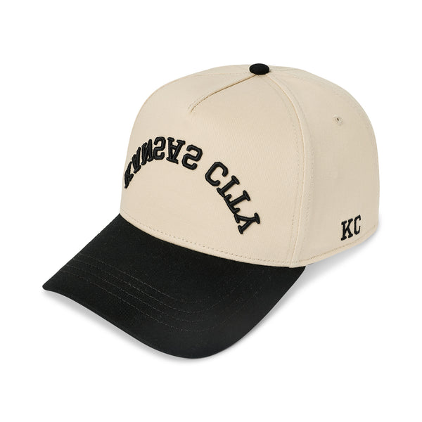 Upside Down Black Kansas City on Cream Dad Hat, City Brim Hats