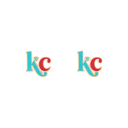 Cleary Lane KC Script Studs, Red and Teal