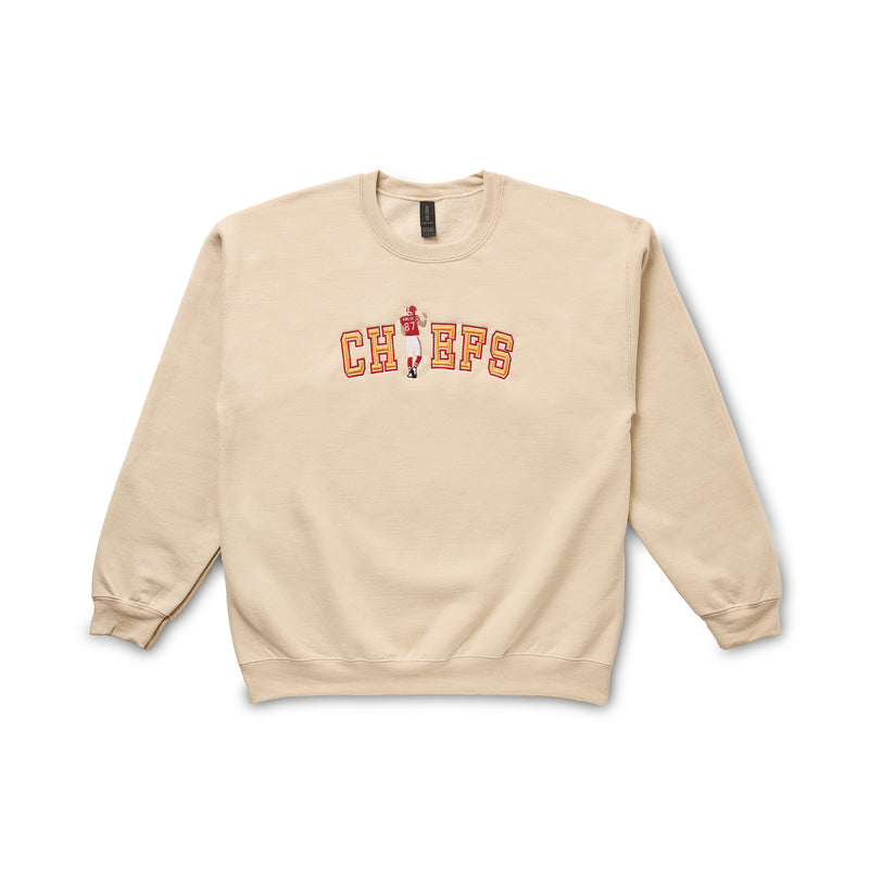 Cream Kelce Embroidered Sweatshirt, #87, Craft E. Embroidery