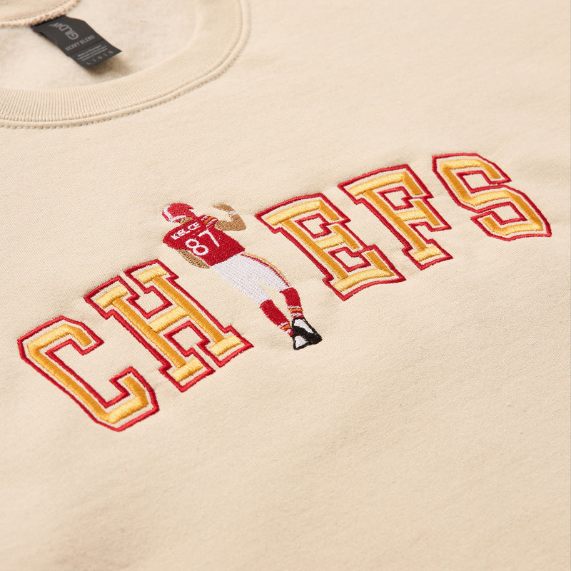 Cream Kelce Embroidered Sweatshirt, #87, Craft E. Embroidery