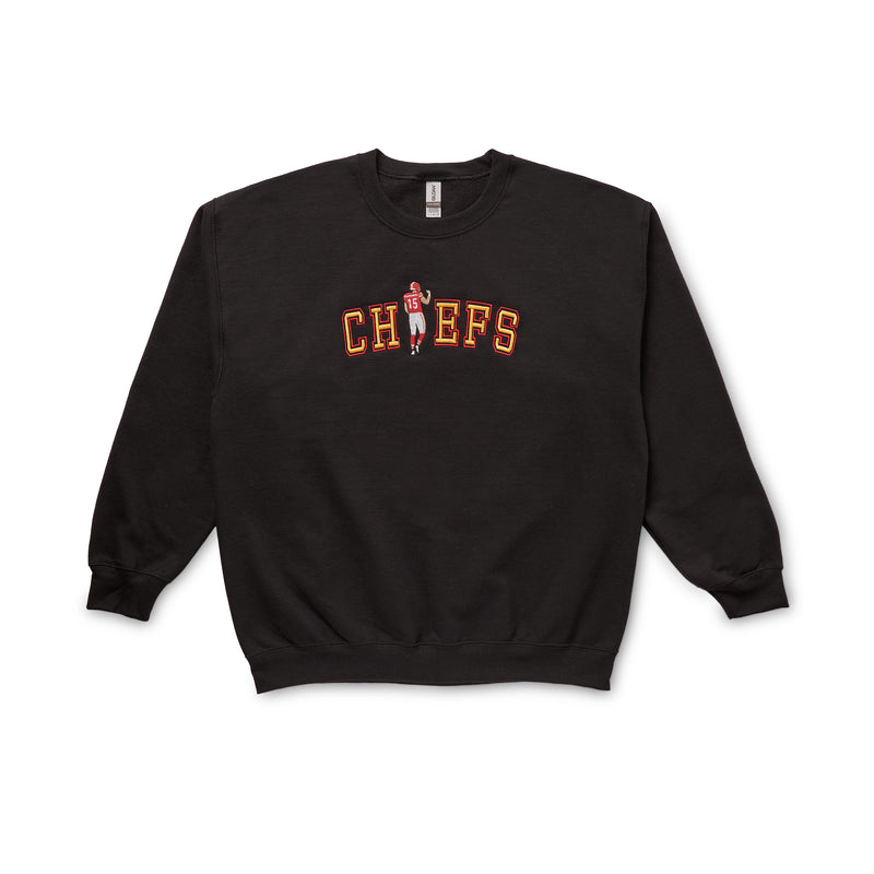 Charcoal Mahomes Embroidered Sweatshirt, #15, Craft E. Embroidery