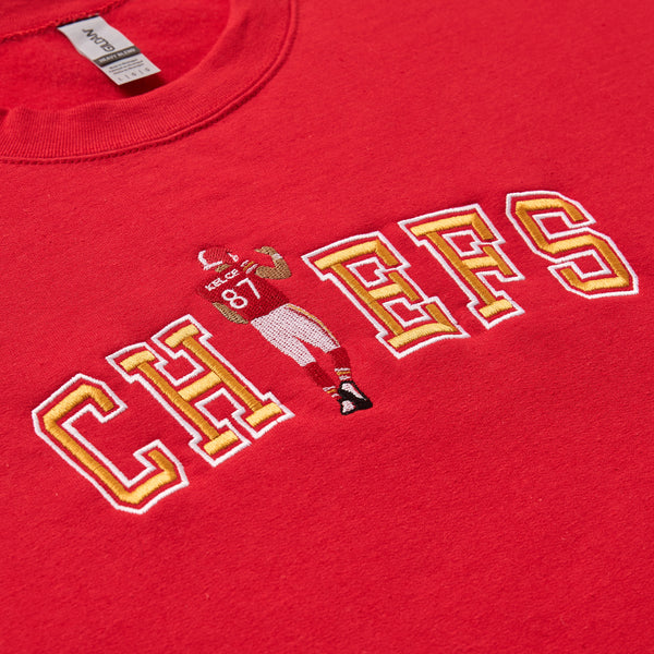 Red Kelce Embroidered Sweatshirt, #87, Craft E. Embroidery