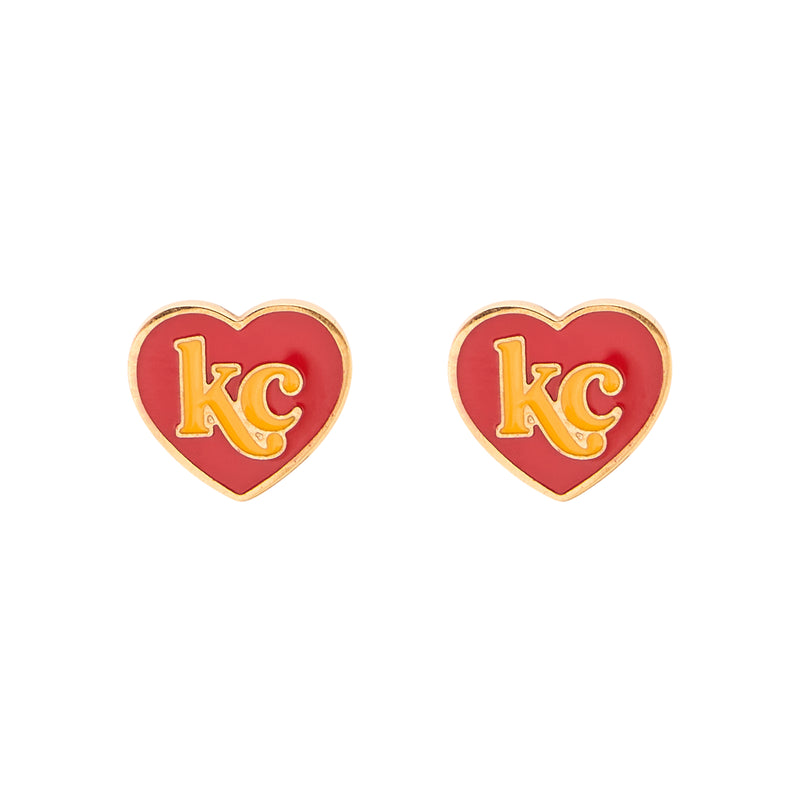 Desert Peach KC Heart, Red and Yellow Stud Earrings