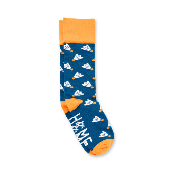 Navy and Orange Shuttlecock Socks, Adult and Kids, Home KC