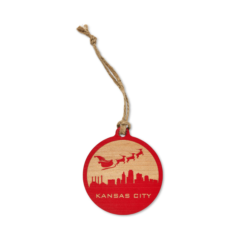 KC Santa With Skyline Ornament, Say It On Wood