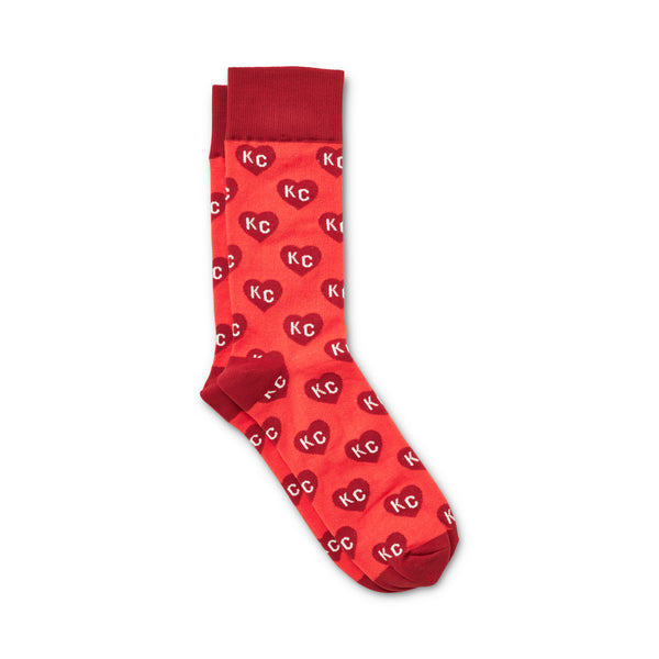 School of Sock Red on Red with White Heart KC Socks