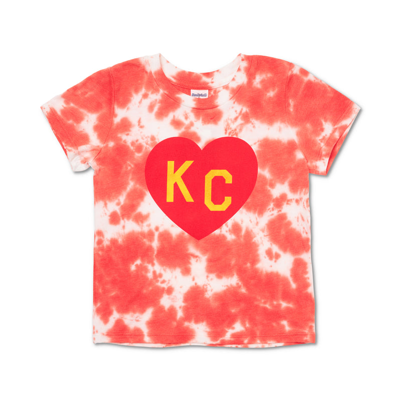 Charlie Hustle KC Heart Kids Tee - Red & Gold Tie Dye