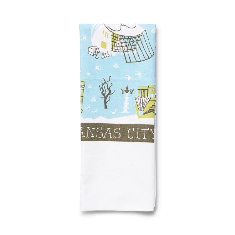 Tammy Smith Kansas City Landmarks Tea Towel - Green and Blue