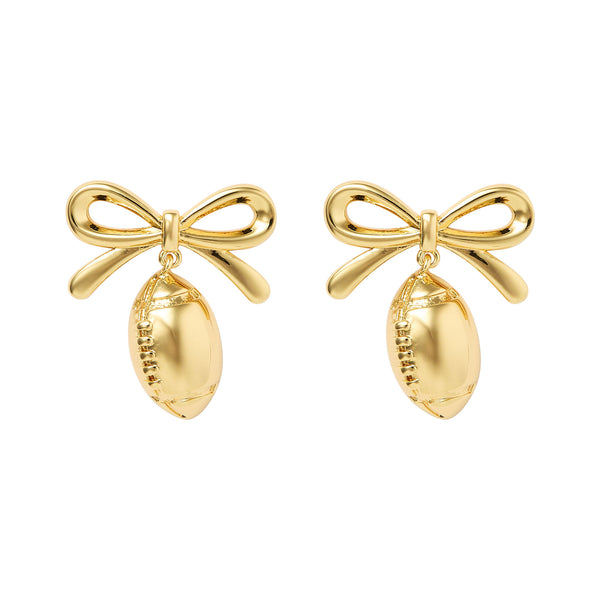 Gold Bow Football Earrings, Nickel & Suede