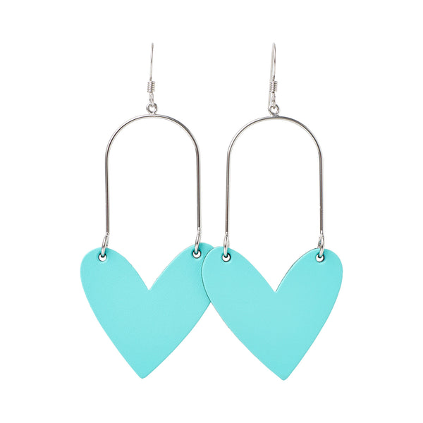 Current Teal Sweetheart Leather Dangle Earring, Nickel & Suede
