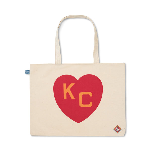 Sandlot Goods KC Monarchs Heart Natural Tote: Red & Yellow
