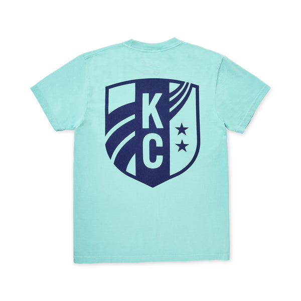 Teal KC Current Pocket Tee, Shield Back Detail, Sandlot