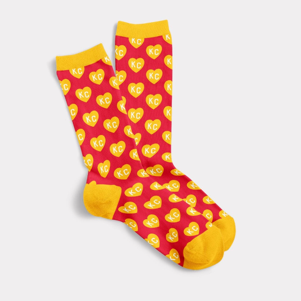 Charlie Hustle KC Heart Socks Red and Yellow