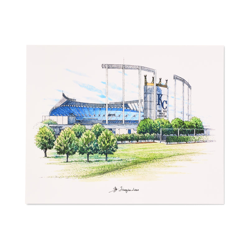 JQ Watercolor, Kauffman Stadium Kansas City Royals Color Fine Art Print