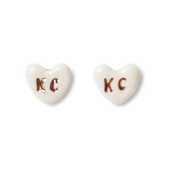 KC Heart Stud Earrings, Crown & Heart