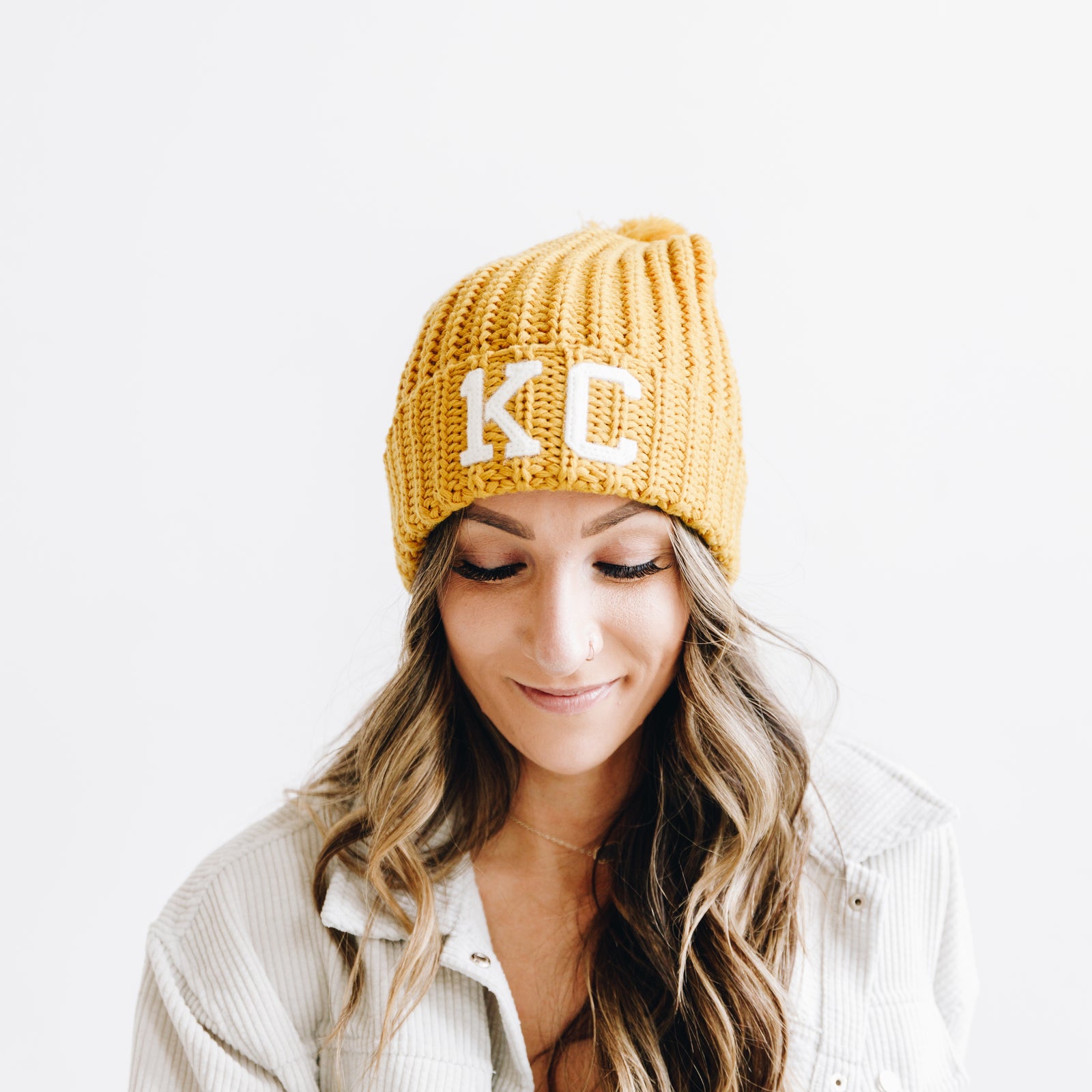 1KC Chunky Pom Beanie - Gold – Made in KC display picture 2