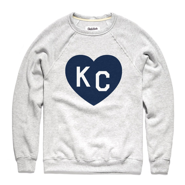 Charlie Hustle KC Heart Sweatshirt: Ash &amp; Navy