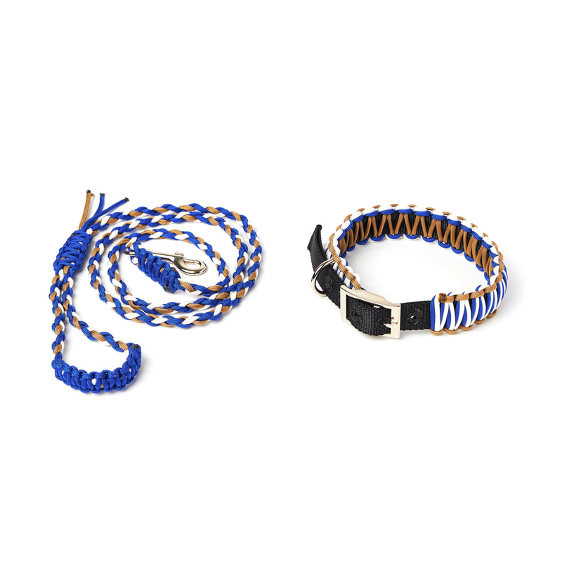 Braided Ways Hundehalsband und Leine-Set – Königsblau