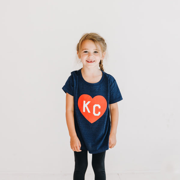 Charlie Hustle KC Heart Kids Tee - Navy & Red