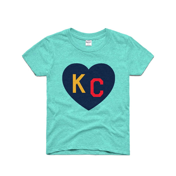 Charlie Hustle KC Heart Kinder-T-Shirt – Blaugrün