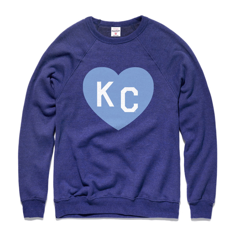 Charlie Hustle KC Heart Sweatshirt: Navy and Light Blue