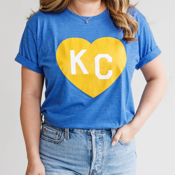 Charlie Hustle KC Heart T-Shirt – Königsblau und Gelb