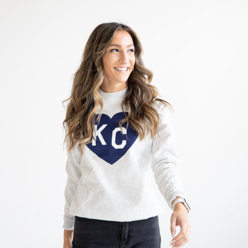 Charlie Hustle KC Heart Sweatshirt: Ash & Navy