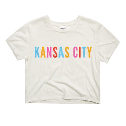 Charlie Hustle Buntes Kansas City Crop T-Shirt – Weiß